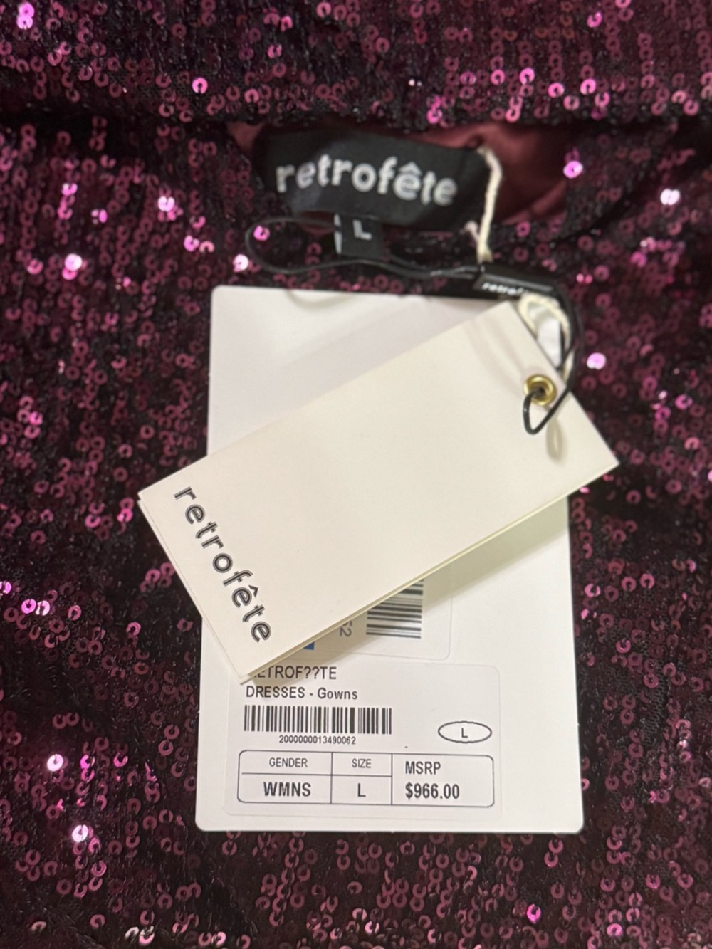 RETROFETE Currant-Violet Sequin Asymmetrical Tie-Back Gown Maxi Dress NWT $960 - Picture 6 of 7